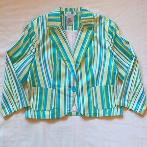 Lined jacket w/pockets in beautiful blue, green & white. Size 10 by George